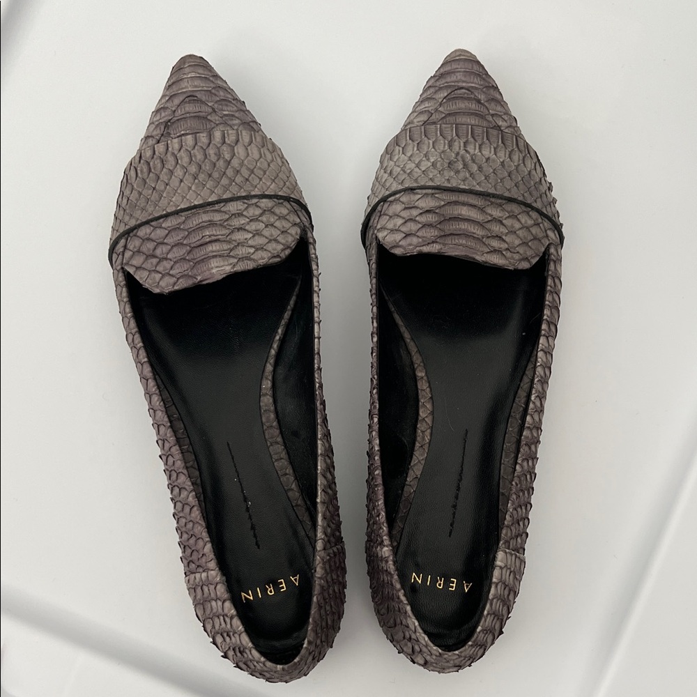 EUC Aerin Grey Faux Snakeskin Flats